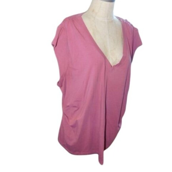 Athleta Size 2X Plus Size Ruched Shoulder & Side STRETCH Knit Casual Top - Picture 2 of 3